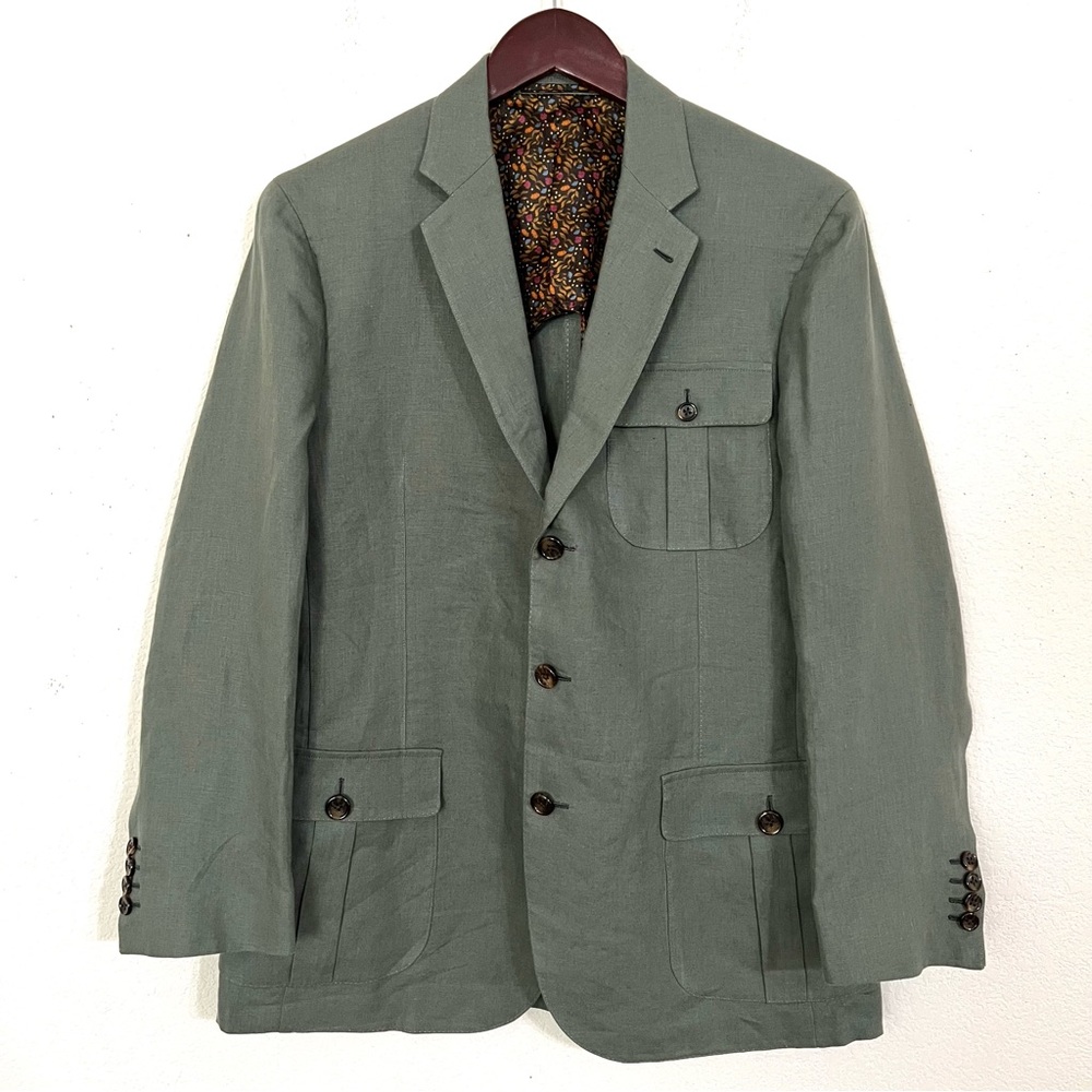 Marzoni Green Linen Sportcoat Bespoke Blazer Size 38 Made In Italy